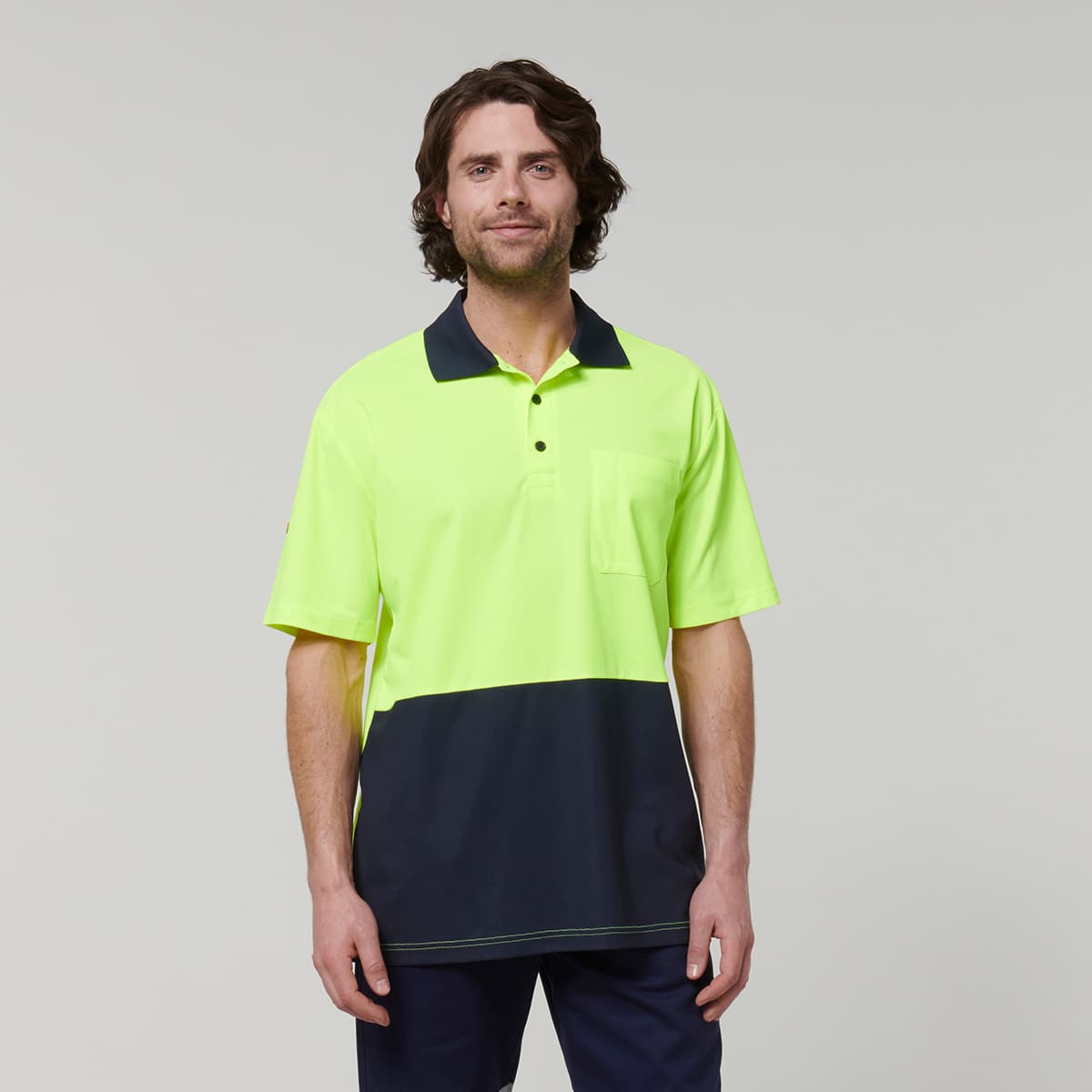 Hard Yakka Mens Short Sleeve Hi Vis Polo (Yellow/Navy)_2