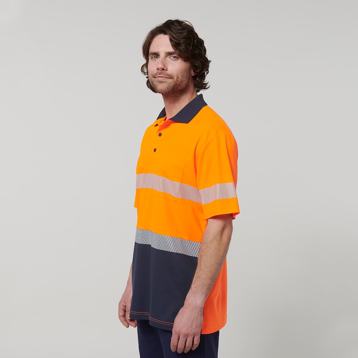 Hard Yakka Mens Short Sleeve Hi Vis Taped Polo (Orange/Navy)_3