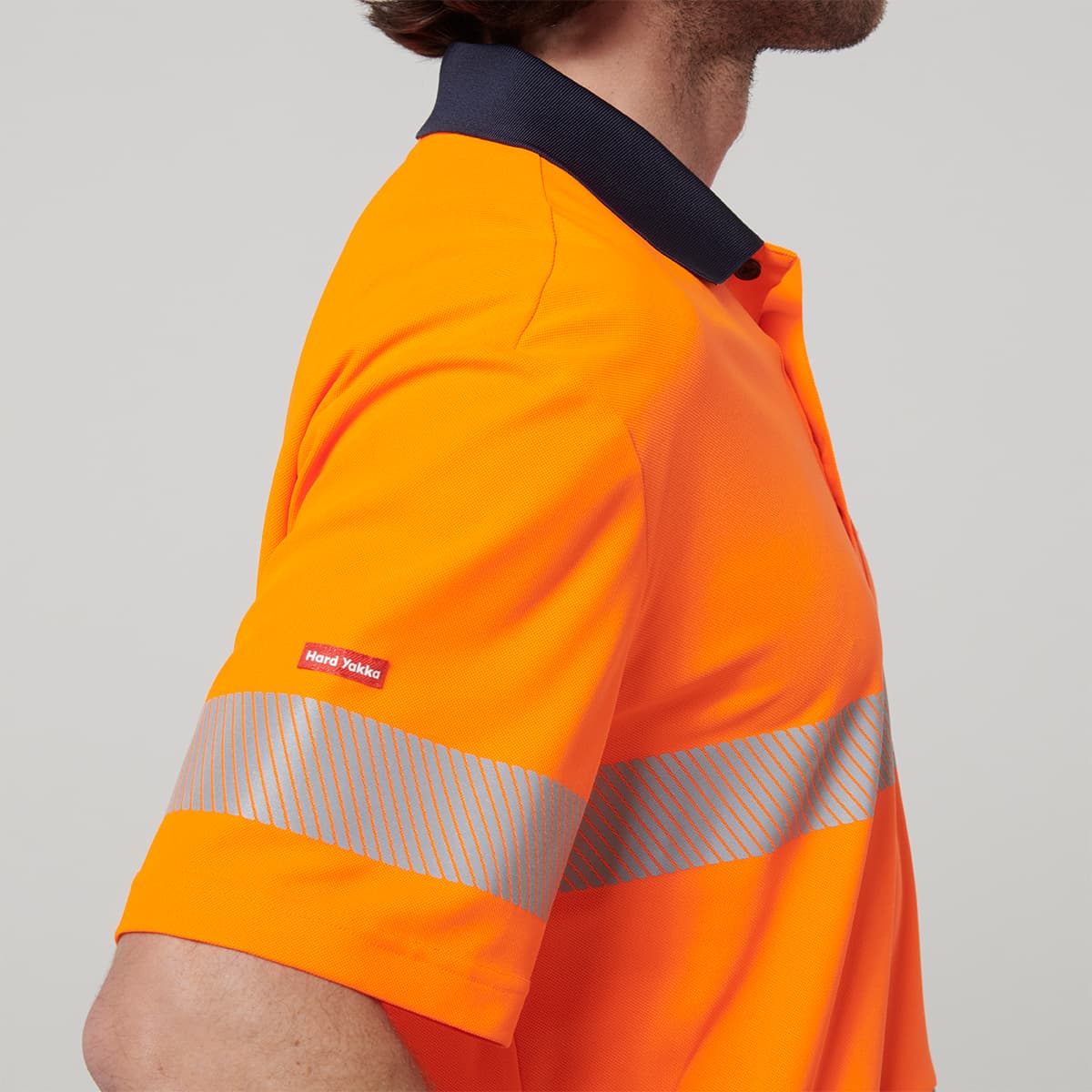 Hard Yakka Mens Short Sleeve Hi Vis Taped Polo (Orange/Navy)_6