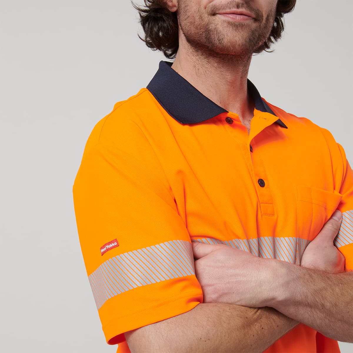 Hard Yakka Mens Short Sleeve Hi Vis Taped Polo (Orange/Navy)_7