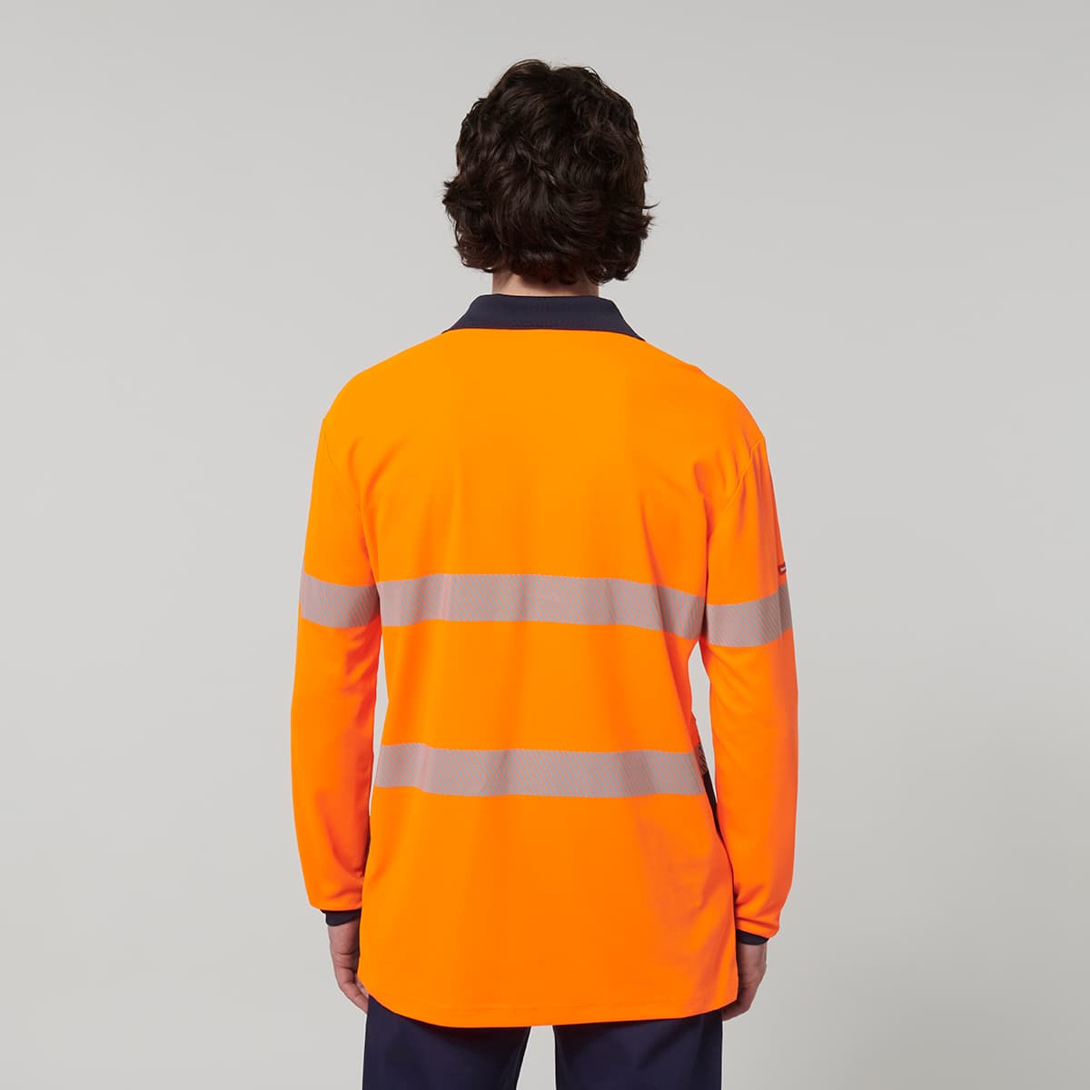 Hard Yakka Mens Long Sleeve Hi Vis Taped Polo (Orange/Navy)_5