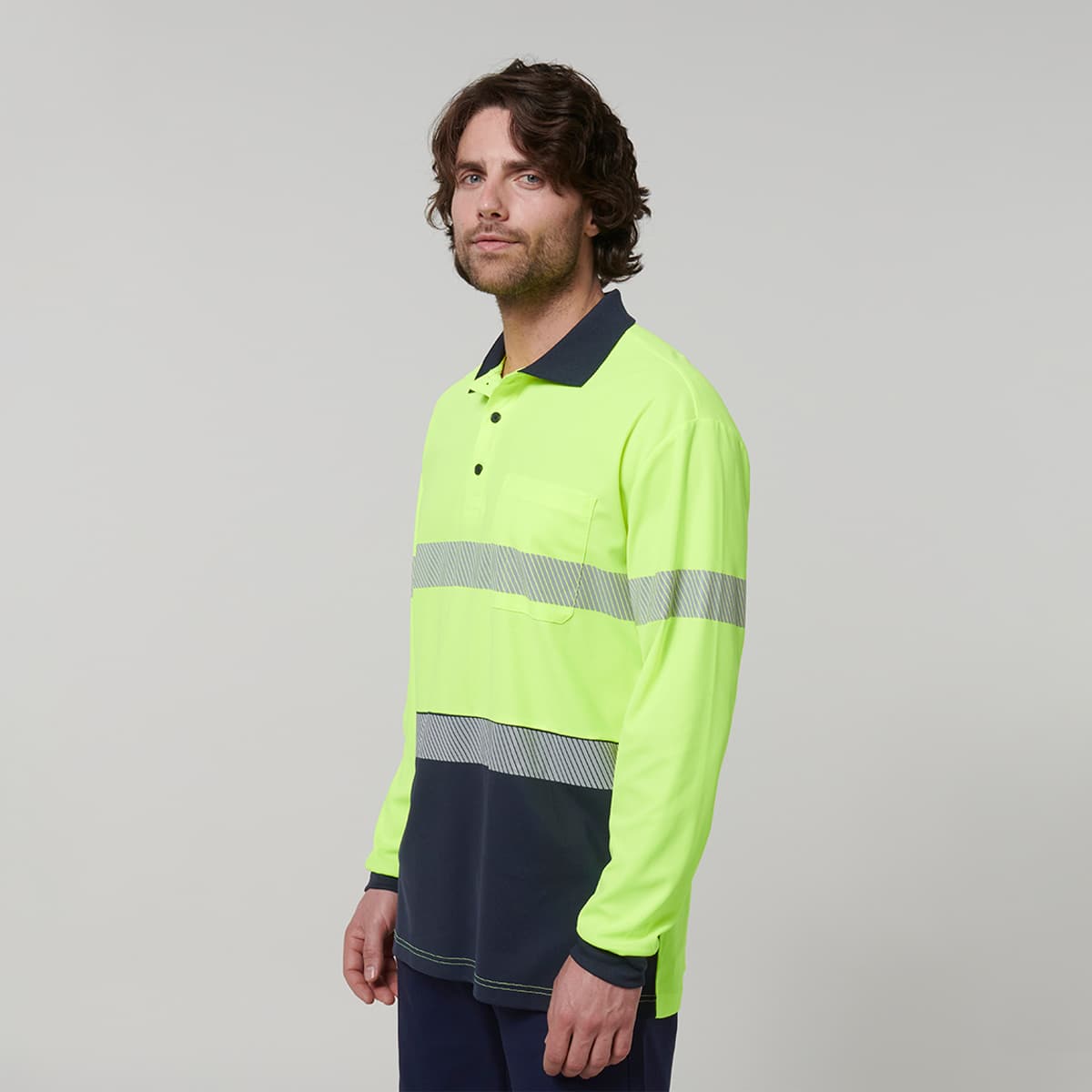 Hard Yakka Mens Long Sleeve Hi Vis Taped Polo (Yellow/Navy)_3